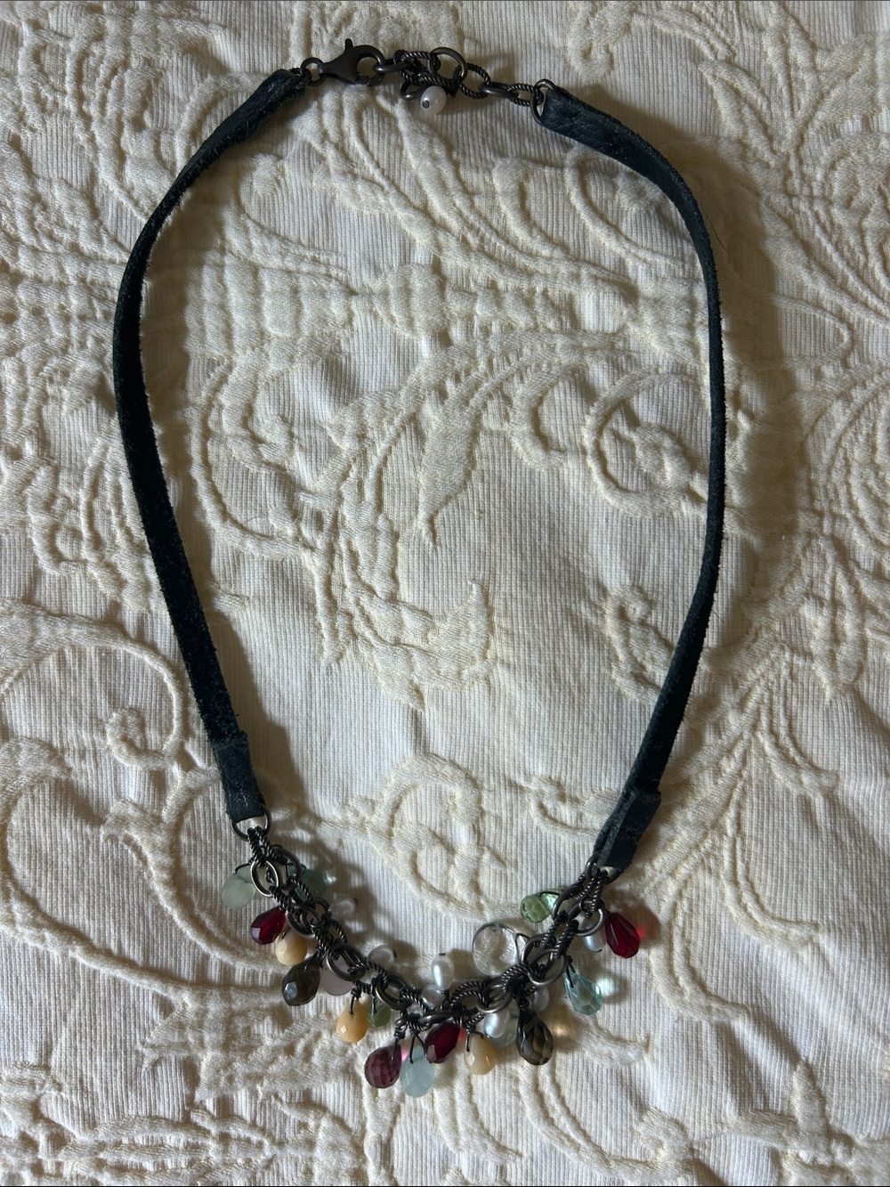 Silpada Handmade Black Suede Necklace with Multicolor Teardrop Beads